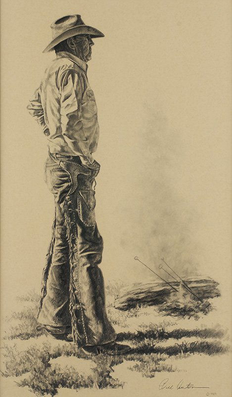 Bill Anton, b. 1957 | The Cowboss: Media: Pencil on vellum | Signed: 'Bill Anton © 1985,'l/r | Dimensions: 26.5 by 15.5 inches