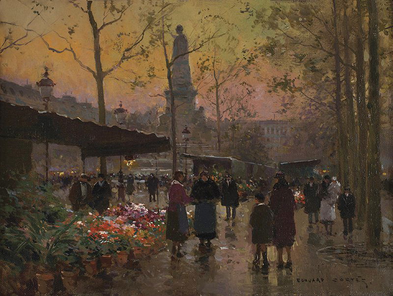 Edouard Cortes, 1882 - 1969 SAF | Paris, Aux Fleurs: Media: Oil on canvas | Signed: 'Edouard Cortes,'l/r | Dimensions: 9 by 13 inches