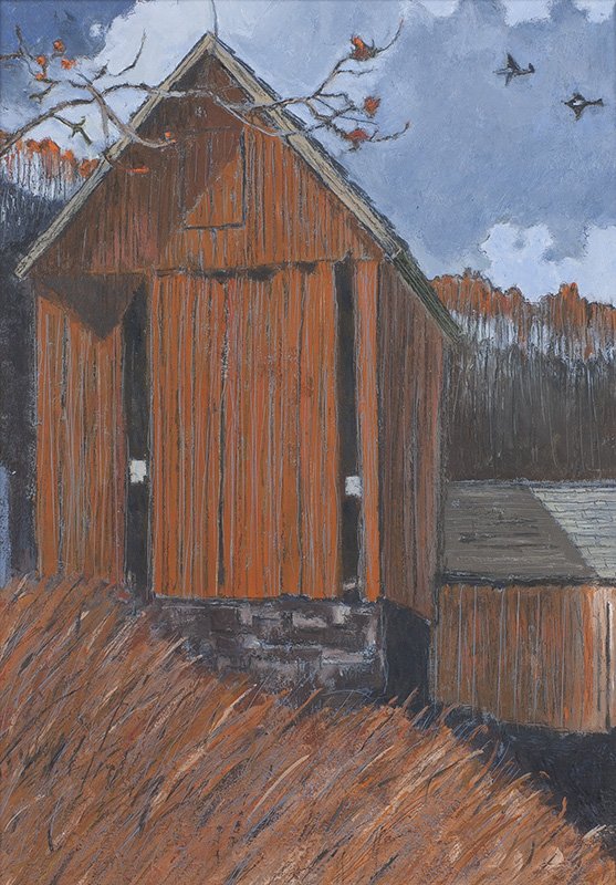 Eric Sloane, 1905 - 1985 NA | Study for October Blaze: Media: Oil on panel | Signed: 'Eric Sloane [signed on Grand Central Galleries, NYC paper],'verso | Dimensions: 14 by 10 inches