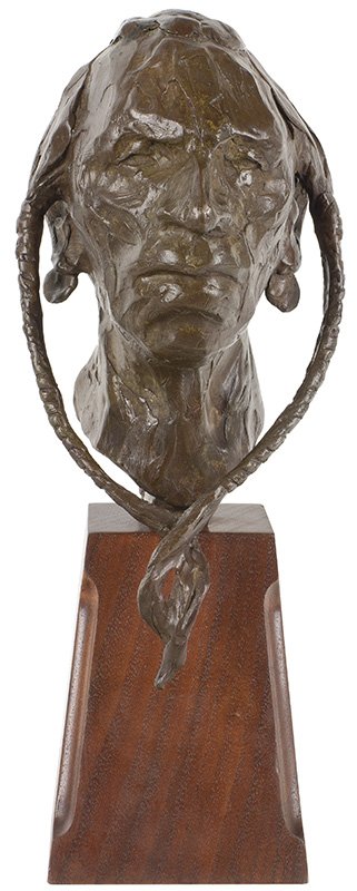 Hollis Williford | Face with Braided Hair Ed. 3/50: Hollis Randall Williford, 1940 - 2007 | Media: Bronze | Signed: 'Williford 3/50,'rear braid | Dimensions: 9 by 4 by 6 inches