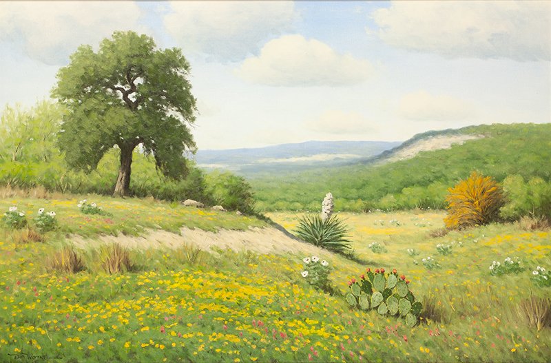 Don Warren | Hill Country Indian Paintbrush, Yucca...: Don Warren 1935 - 2006 | Hill Country Indian Paintbrush, Yucca and Oak Tree Signed l/l: Don Warren | Media: Oil on canvas | Dimensions: 24 by 36 inches