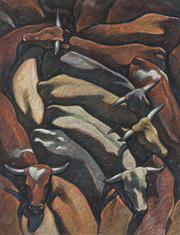 Howard Post | Corriente Herd: Artist: Howard Post b. 1948 | Title: Corriente Herd | Signed u/r: H E Post © | Media: Pastel on paper | Dimensions: 25 by 19 inches