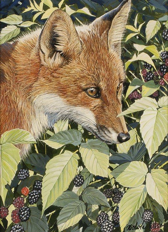 Nicholas Wilson | Berried Treasure: Artist: Nicholas Wilson b. 1947 | Title: Berried Treasure | Signed l/r: Nicholas Wilson © | Media: Gouache on panel | Dimensions: 12 by 9 inches