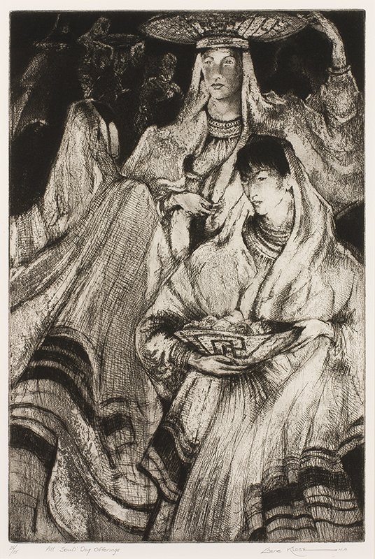 Gene Kloss | All Soul's Day Offerings: Artist: Gene Kloss 1903 - 1996 NA | Title: All Soul's Day Offerings, 1970 | Signed l/r: Gene Kloss N.A.; l/l: 26/75 All Soul's Day Offerings | Media: Intaglio print | Dimensions: 15 by 10 inches