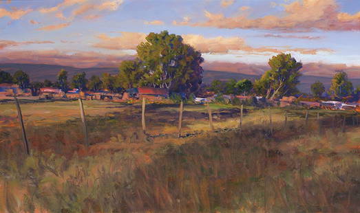 William Berra | Fence Posts: Artist: William Berra b. 1952 | Title: Fence Posts | Signed l/r: William Berra | Media: Oil on linen | Dimensions: 30 by 50 inches