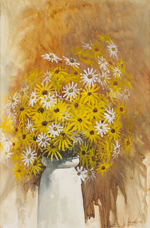 Morris Rippel | Yellow Daisies: Artist: Morris Rippel 1930 - 2009 NAWA | Title: Yellow Daisies | Signed l/r: M. Rippel, 1971 Â© | Media: Watercolor on paper | Dimensions: 25 by 16 1/2 inches