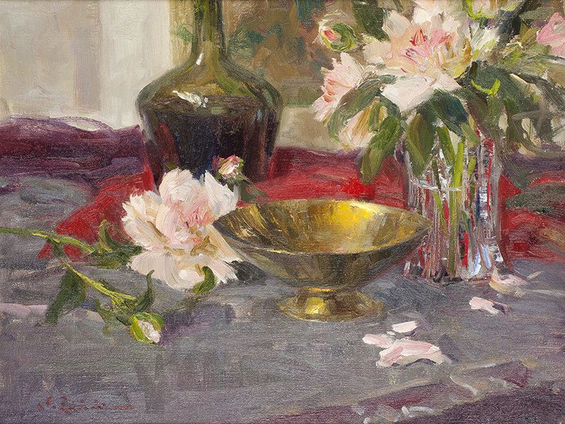 John Encinias | b. 1949 Brass Dish & Peonies (1 of 1)