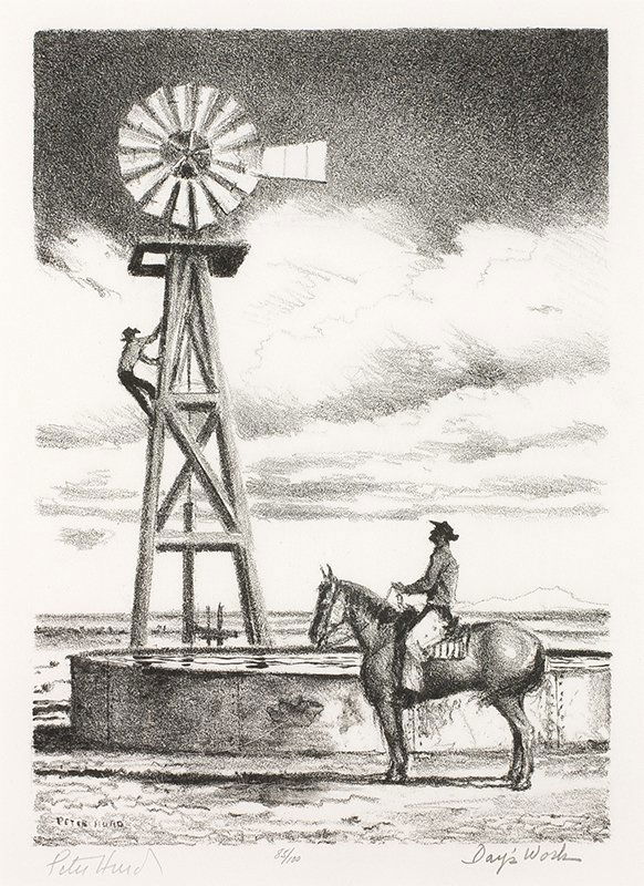 Peter Hurd | 1904 - 1984 NA Days Work: Peter Hurd | 1904 - 1984 NA Days Work Signed l/l: Peter Hurd; l/c: 85/100; l/r: Day's Work Lithograph on paper 11 by 8 inches