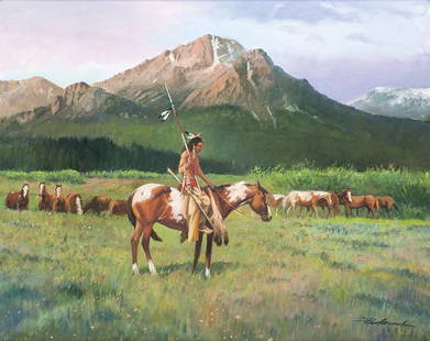 Paul Abram | Grazing the Remuda: Artist: Paul Abram | 1933 - 2005 Title: Grazing the Remuda Signed l/r: Paul Abram Media: Oil on canvas Dimensions: 16 by 20 inches no reserve