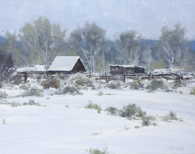 Matt Smith | Colorado Ranch in Winter: Artist: Matt Smith | b. 1960 Title: Colorado Ranch in Winter Signed l/r: Matt Smith Media: Oil on linen Dimensions: 16 by 20 inches