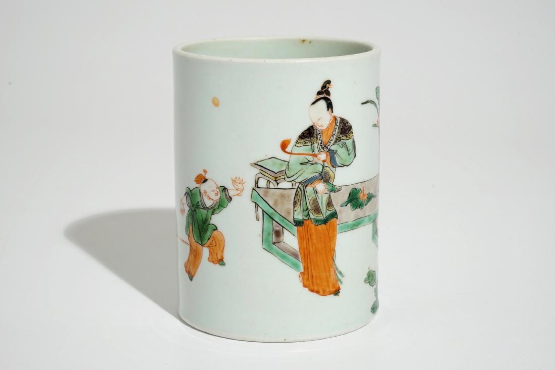 A Chinese famille verte brushpot in Kangxi style, (1 of 6)