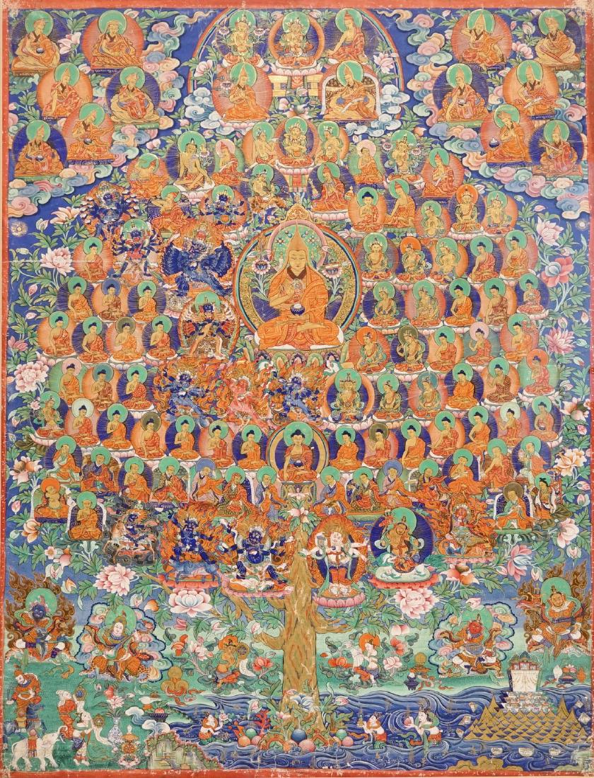 A Refuge Tree thangka, Tibet or Nepal, 19/20th C.: A Refuge Tree thangka, Tibet or Nepal, 19/20th C. Dim.: 76 x 58 cm (excl. the frame)