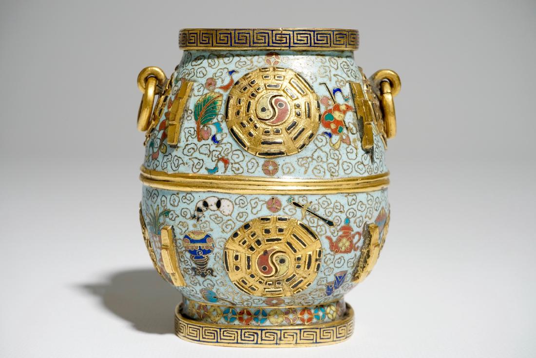 A Chinese cloisonne and gilt bronze hu vase, Jiaqing (1 of 6)