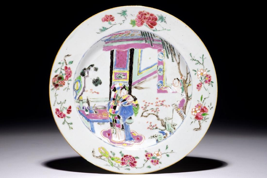 A Chinese famille rose "Romance of the Western Chamber": A Chinese famille rose "Romance of the Western Chamber" plate, Yongzheng Dia.: 22,5 cm
