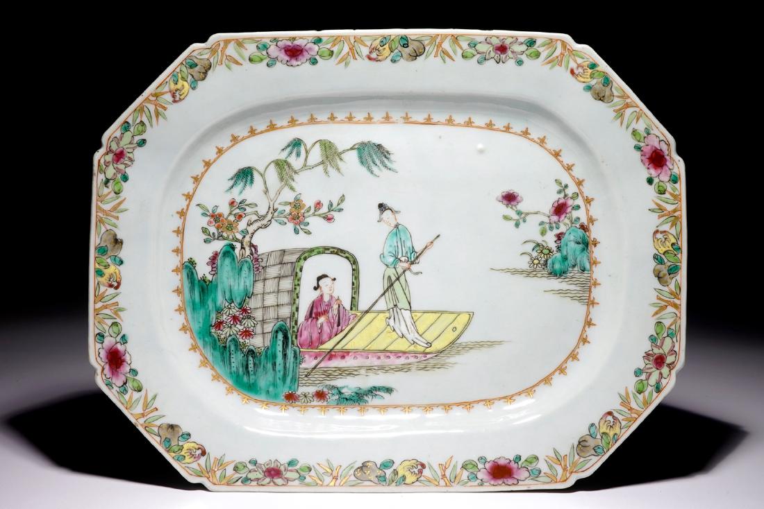 A large Chinese famille rose octagonal dish with (1 of 2)
