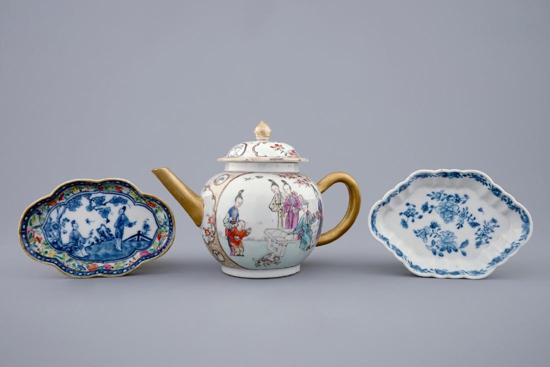 A Chinese famille rose mandarin teapot and two spoon (1 of 9)