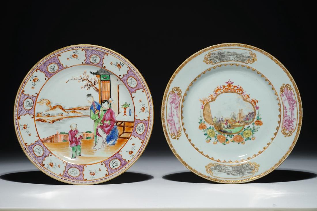 Two Chinese famille rose export porcelain plates, (1 of 2)