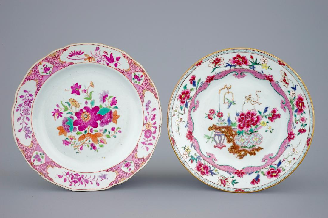 Two floral Chinese famille rose plates, Qianlong (1 of 2)