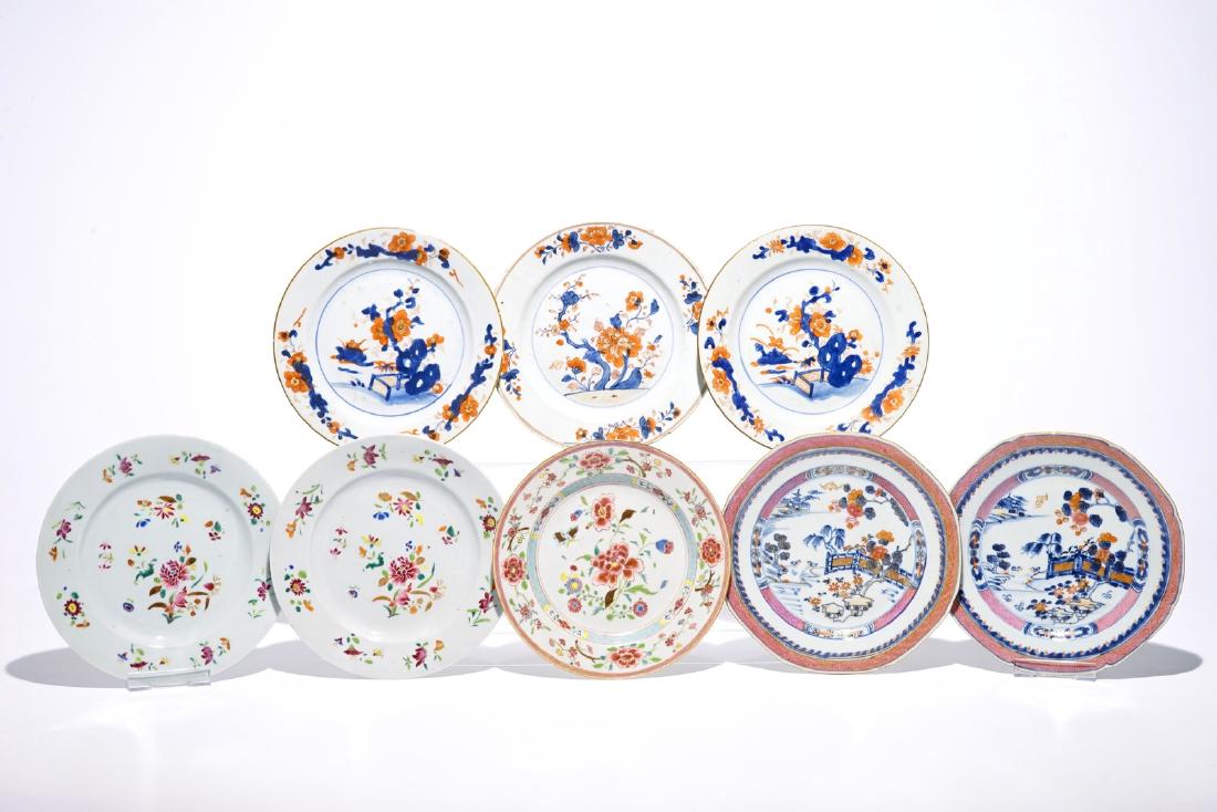 Eight Chinese famille rose and Imari-style plates, (1 of 5)