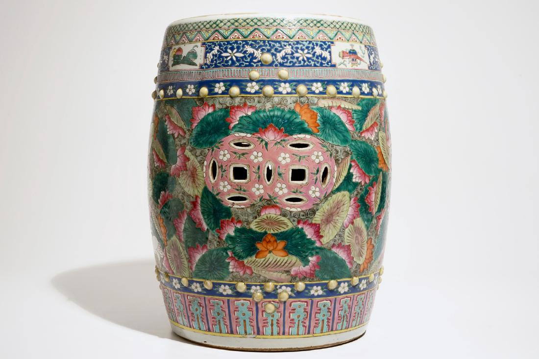 A Chinese famille rose garden seat with birds among (1 of 6)