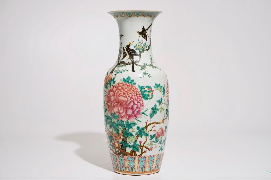 A Chinese famille rose vase with birds among peonies,: A Chinese famille rose vase with birds among peonies, 19th C. H.: 61,5 cm