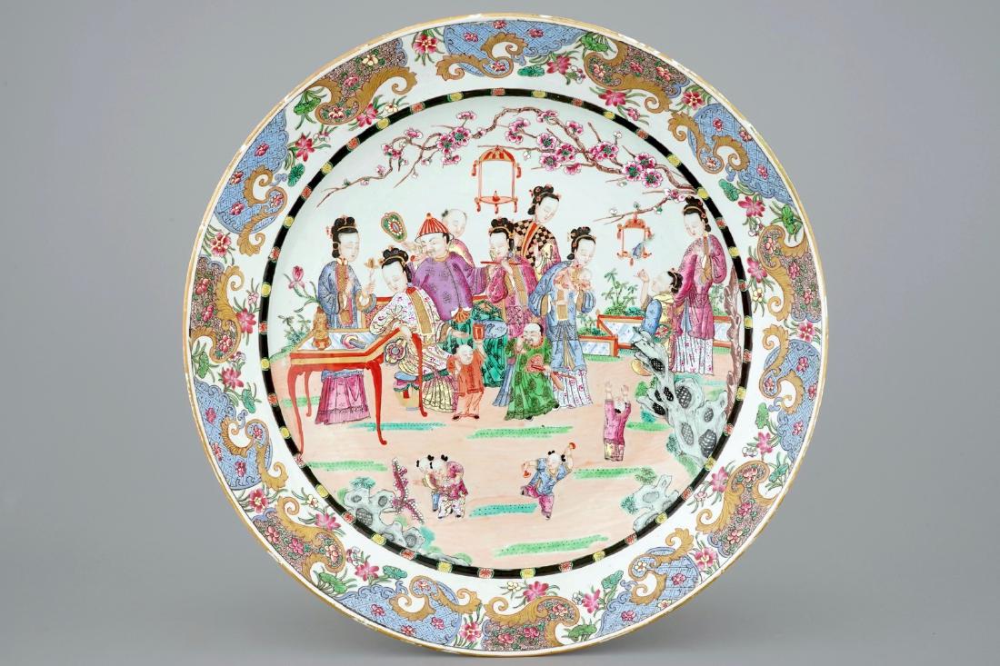 A massive famille rose charger with figures in a (1 of 7)