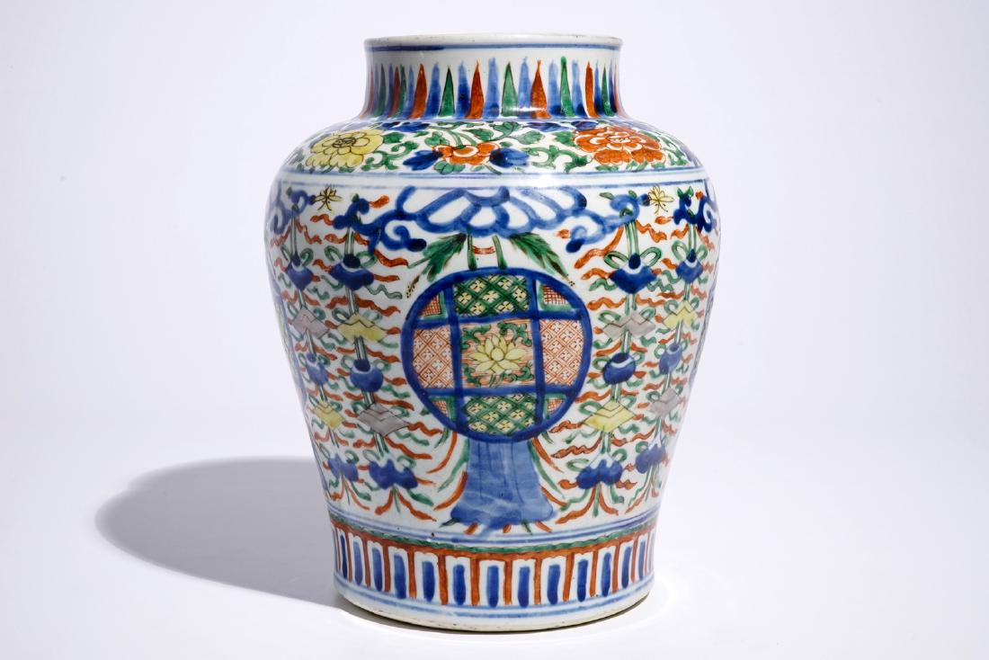 A Chinese Transitional wucai vase with buddhist (1 of 6)