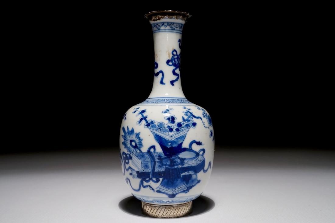 A Chinese blue and white silver-mounted vase, Kangxi (1 of 6)