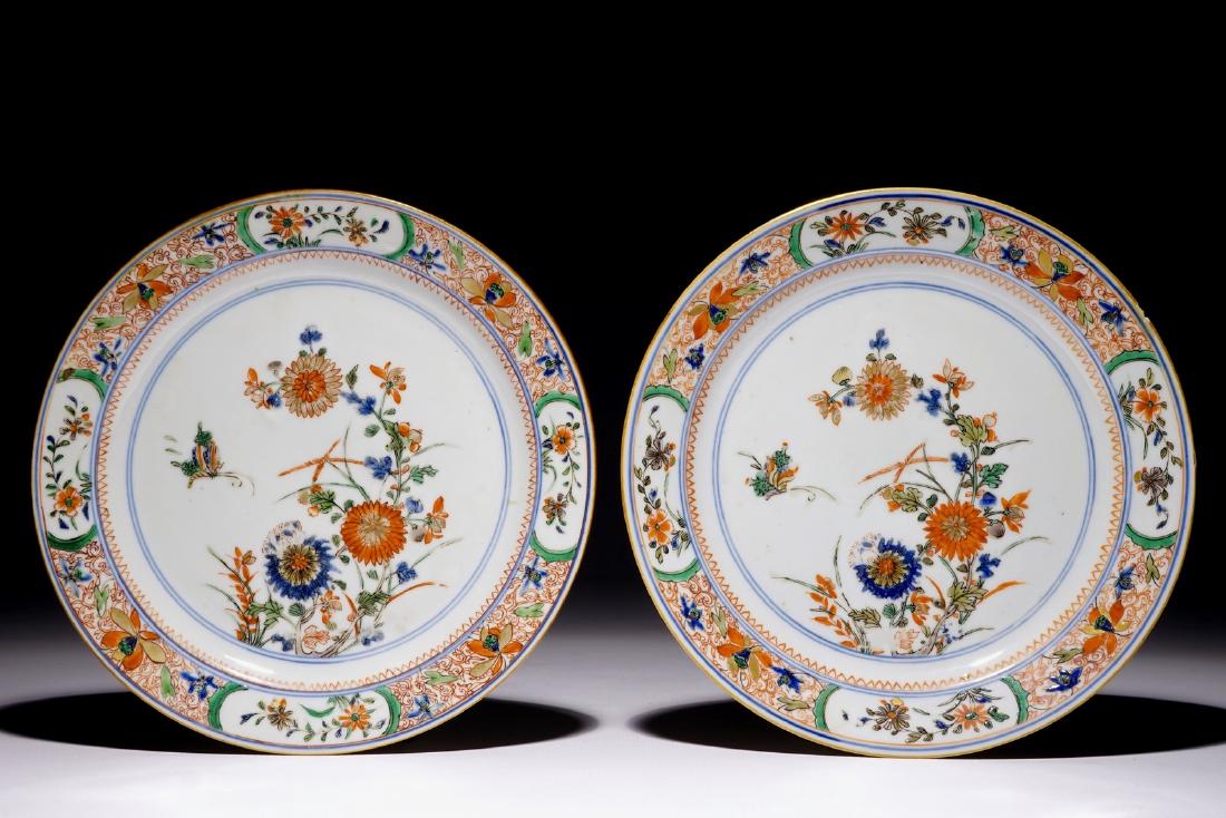 A pair of Chinese verte-imari floral plates, Kangxi (1 of 2)