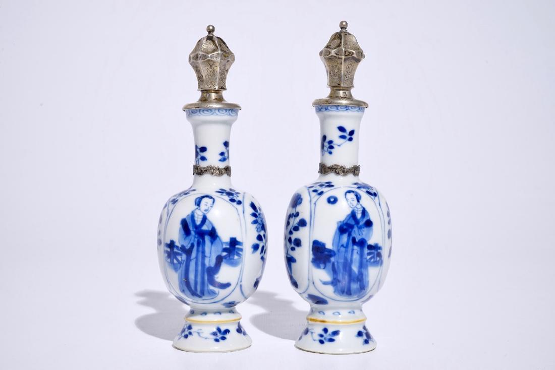 A pair of Chinese blue and white silver-mounted vases (1 of 6)