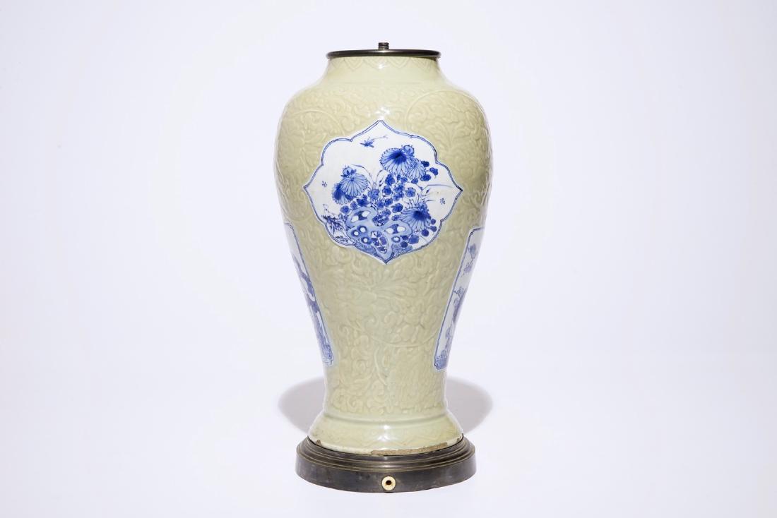 A Chinese blue and white on carved celadon-glazed (1 of 6)