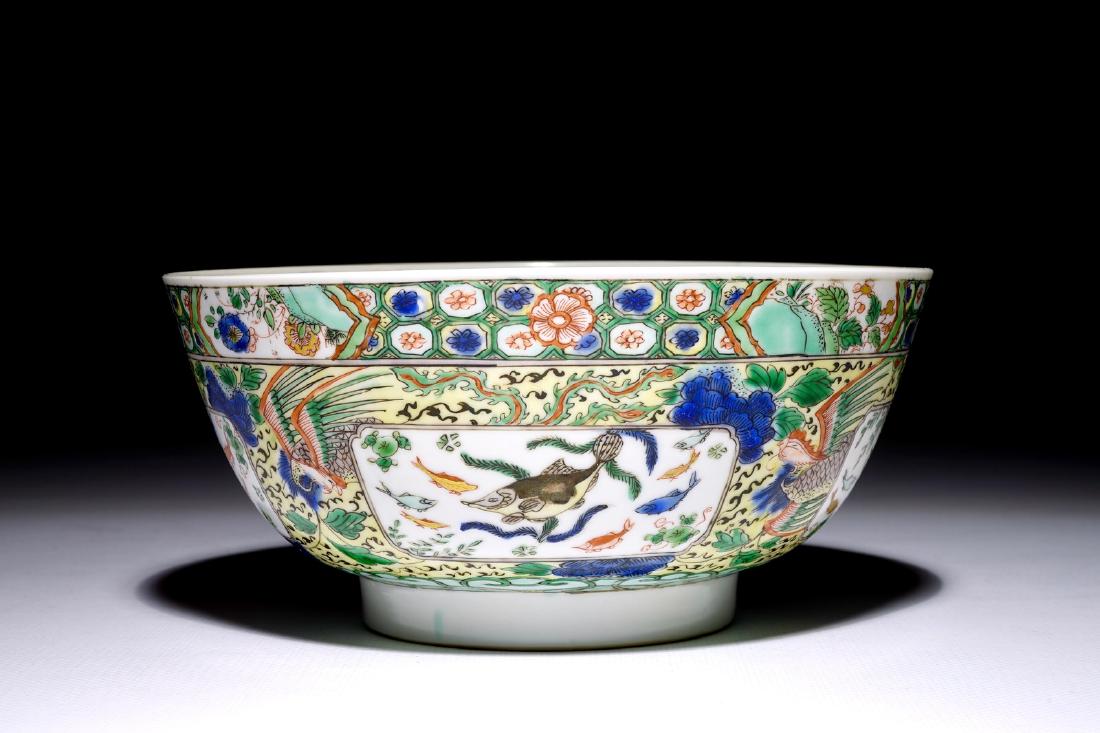 A Chinese famille verte bowl with fish and phoenixes, (1 of 7)