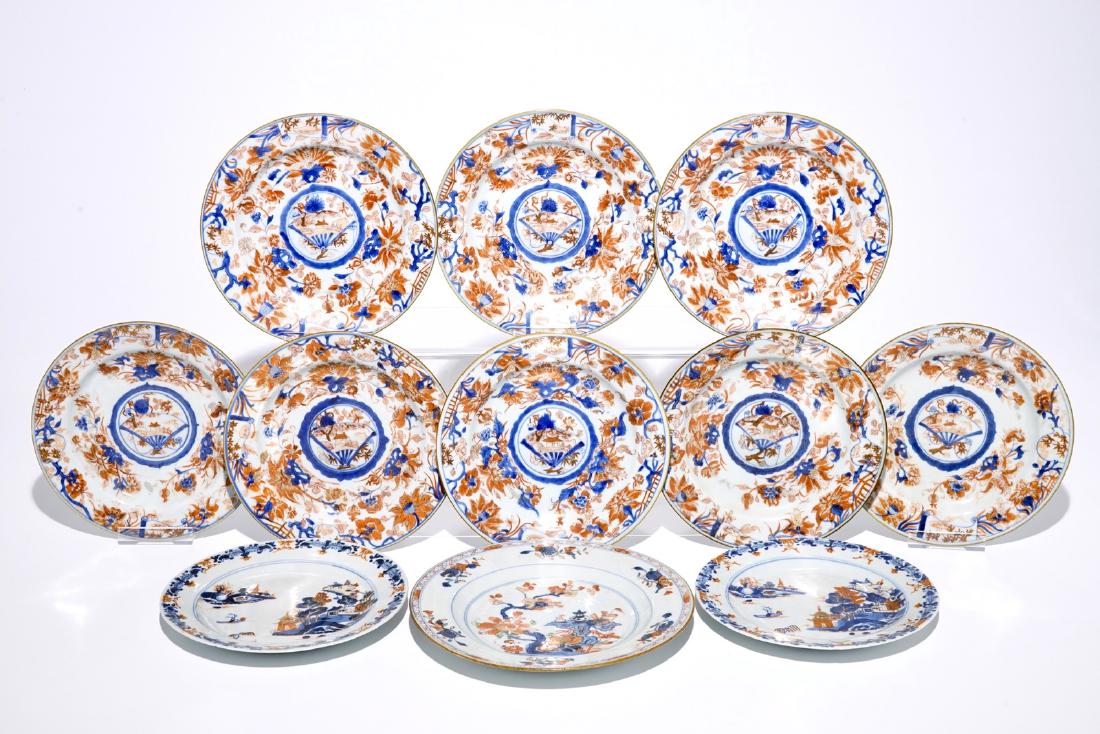Eleven Chinese Imari-style plates, incl. a set of (1 of 5)