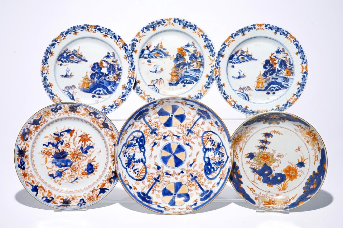 Six various Chinese Imari-style dishes and plates, (1 of 6)