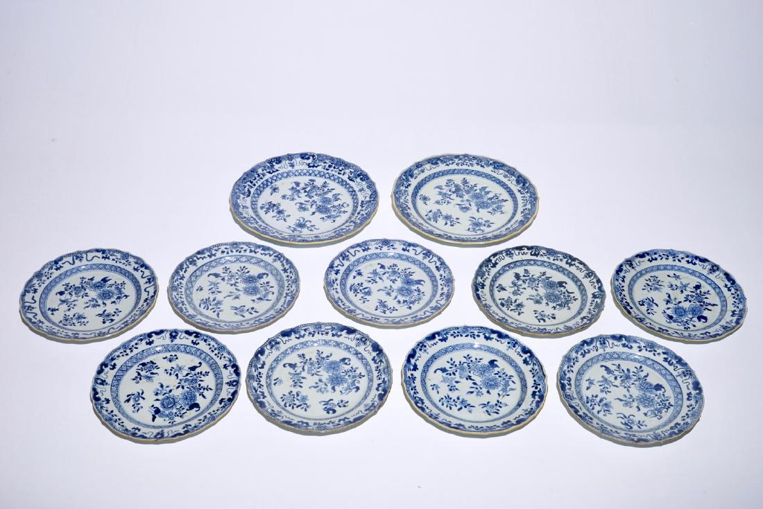 Two Chinese blue and white dishes and nine plates, (1 of 3)