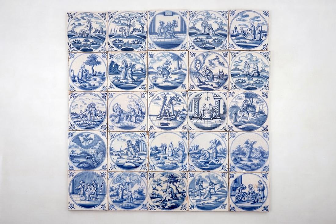 A set of 25 blue and white Dutch Delft biblical tiles, (1 of 2)