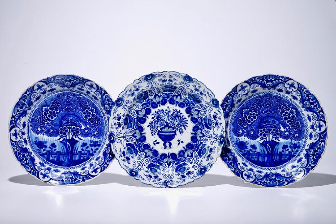 A pair of Dutch Delft blue and white "Tea Tree" dishes (1 of 3)