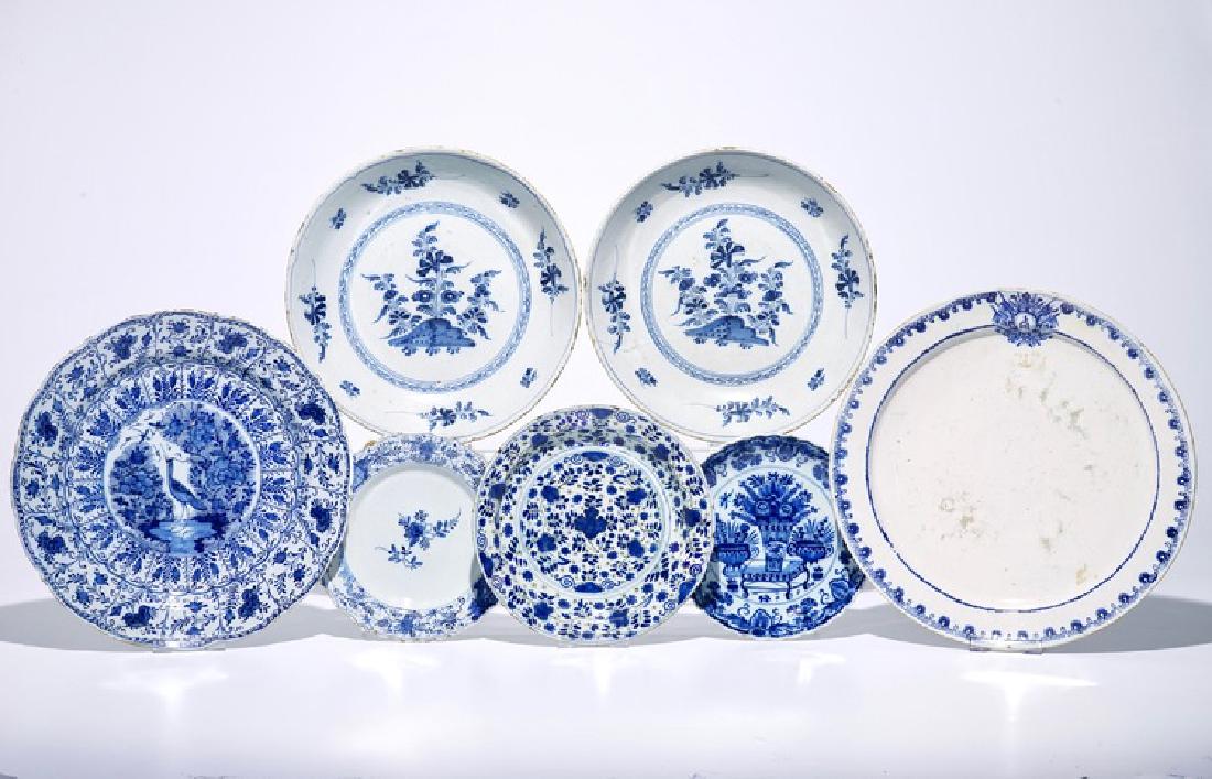 Seven various Dutch Delft and French faience blue and (1 of 5)