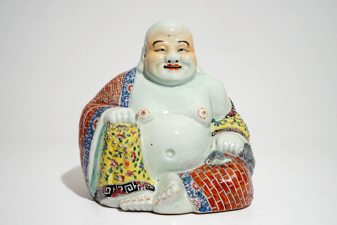 A Chinese famille rose model of Buddha, marked Wan Tong (1 of 7)