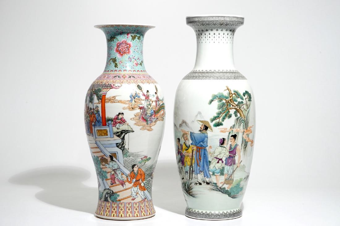 Two tall Chinese famille rose vases, 20th C. (1 of 7)