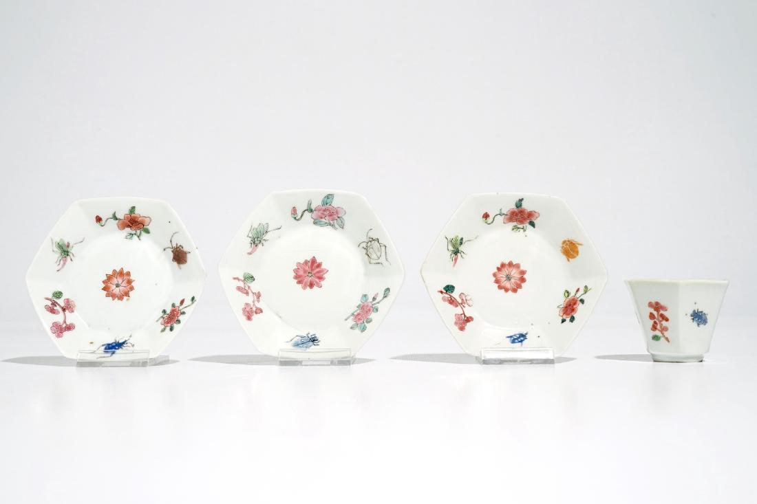 Three Chinese famille rose saucers and one cup with (1 of 9)