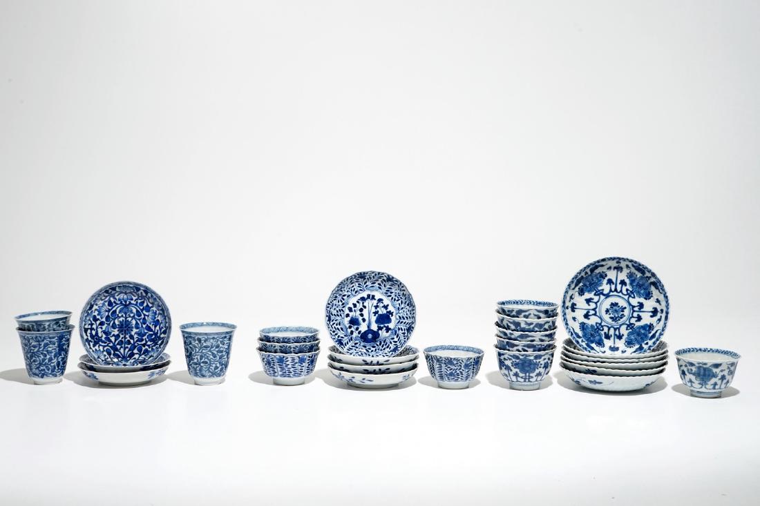 Thirteen Chinese blue and white cups and saucers, (1 of 9)
