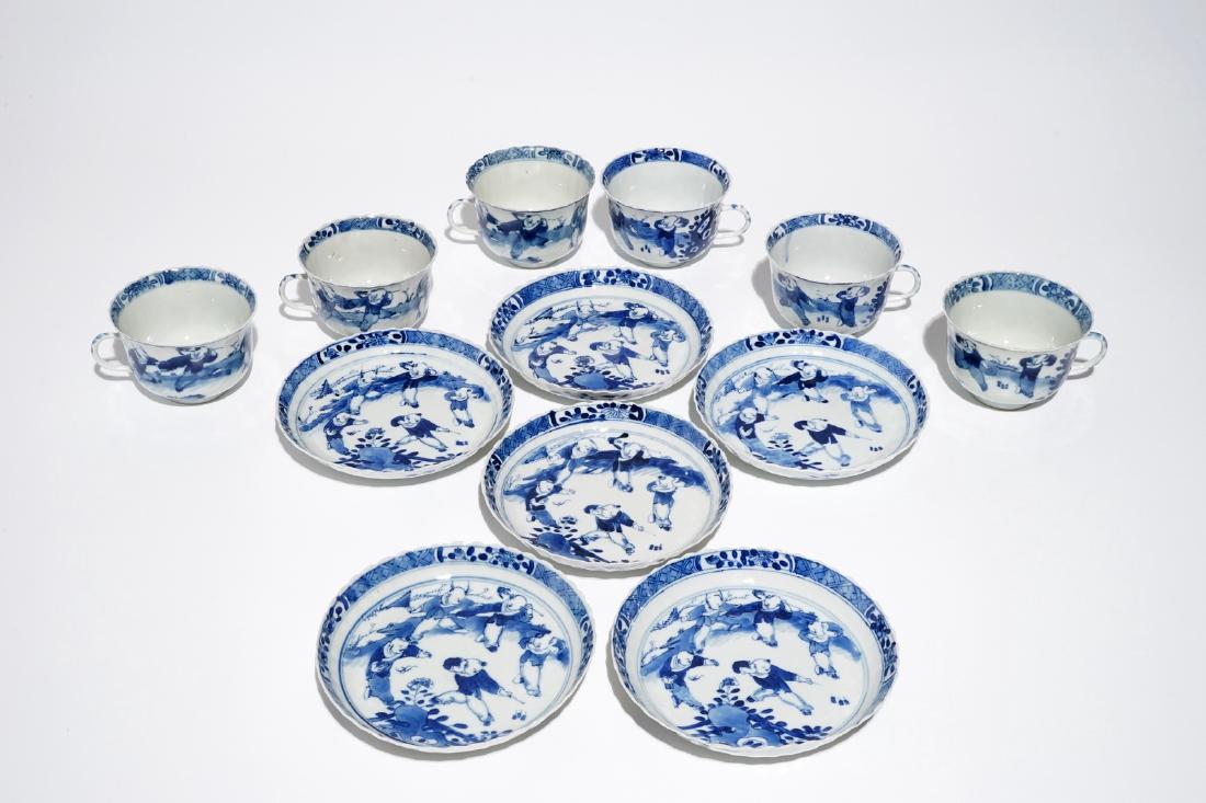 Six Chinese blue and white cups and saucers, Kangxi (1 of 10)