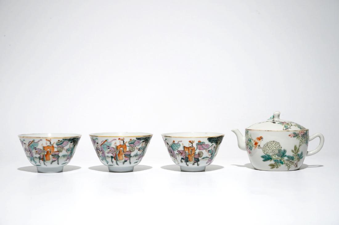 A Chinese qianjiang cai teapot and three famille rose (1 of 7)