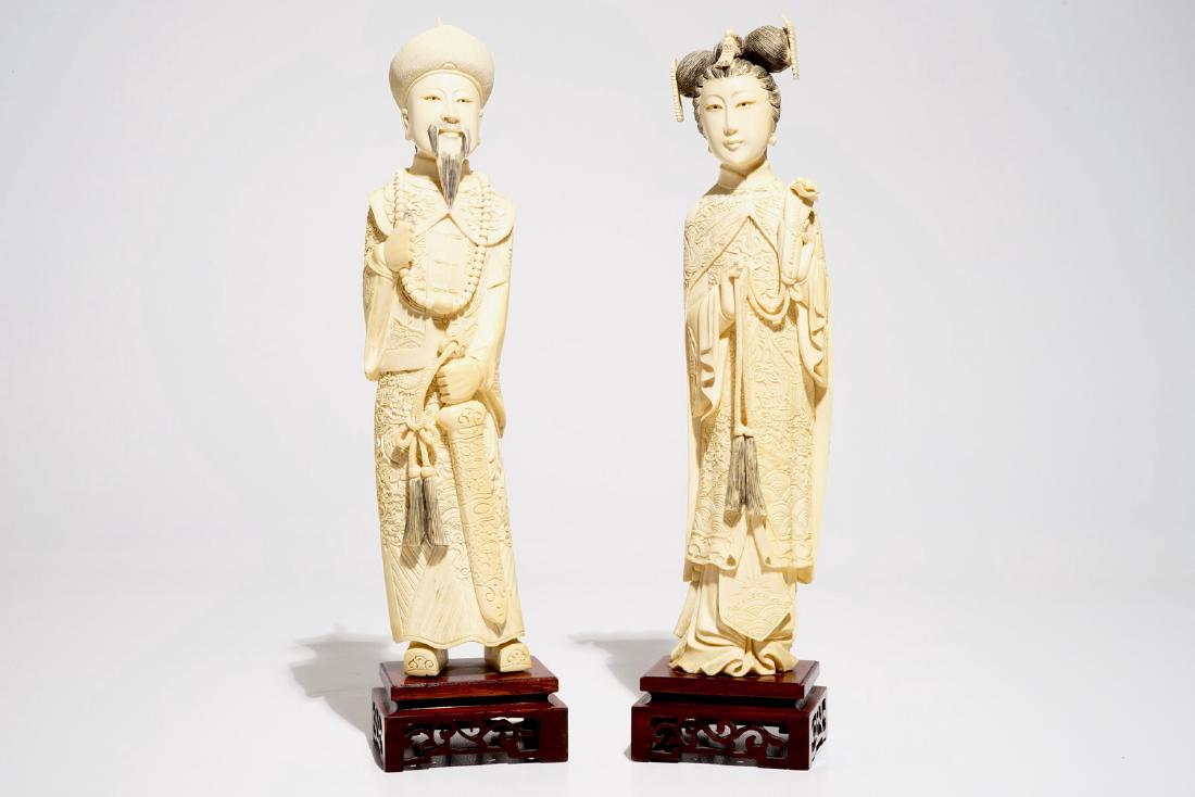 A pair of Chinese carved   figures of the emperor and (1 of 7)