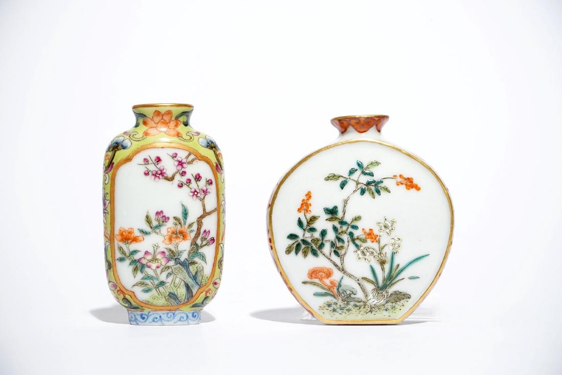 Two Chinese famille rose snuff bottles, Qianlong marks, (1 of 5)