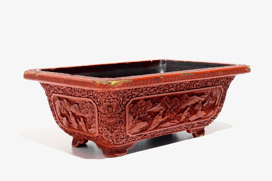 A Chinese rectangular cinnabar lacquer jardiniere, (1 of 7)
