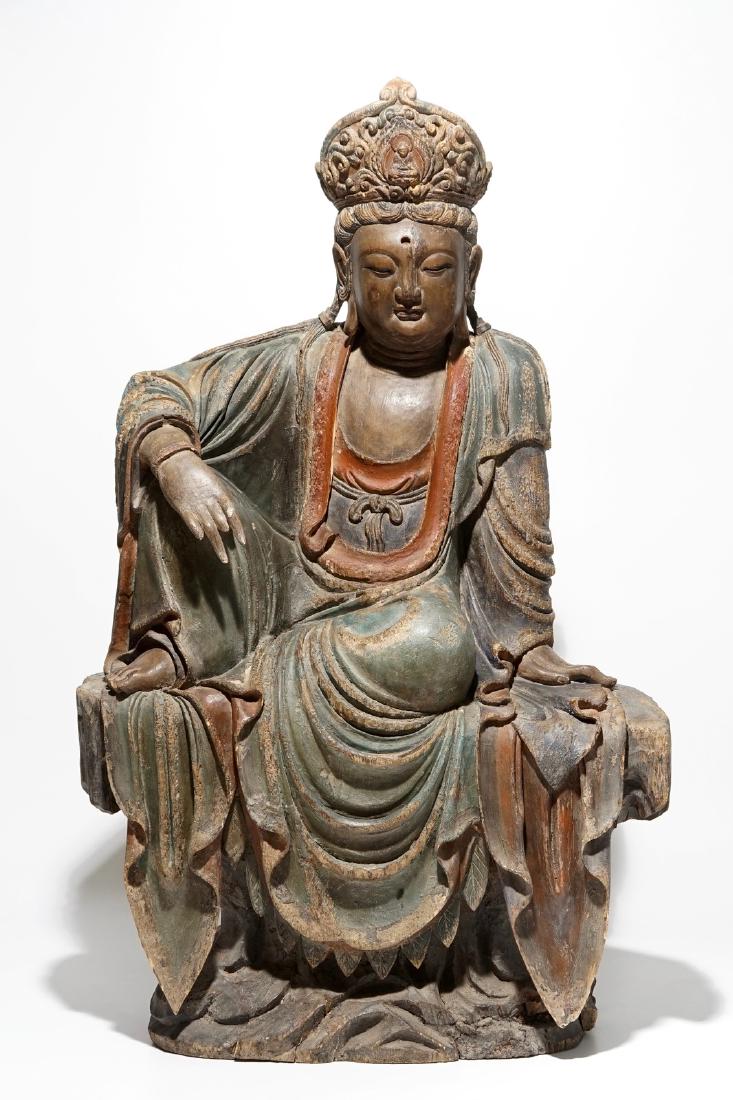 A large Chinese polychrome wood model of Buddha, 19th (1 of 7)
