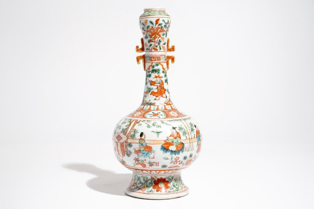 A Chinese wucai style bottle-shaped vase, Wanli mark, (1 of 6)