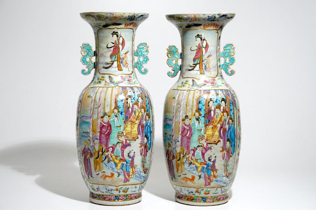 A pair of fine tall Chinese Canton famille rose vases, (1 of 6)